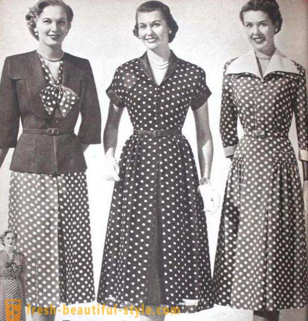 Fasjonable stiler av kjoler med prikker i retro stil