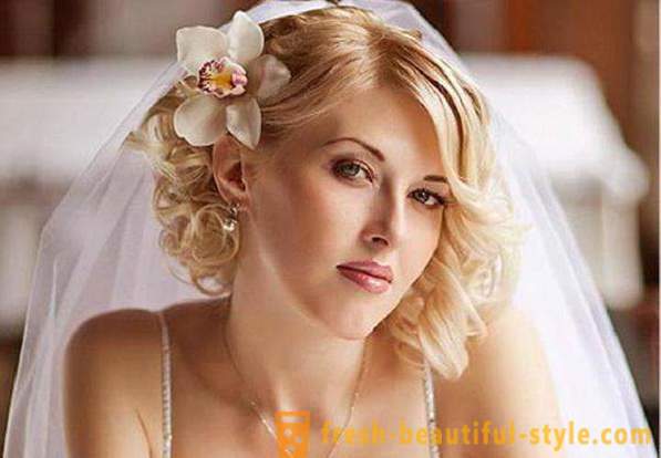 Bryllup frisyre for medium hår med slør med hendene (foto)